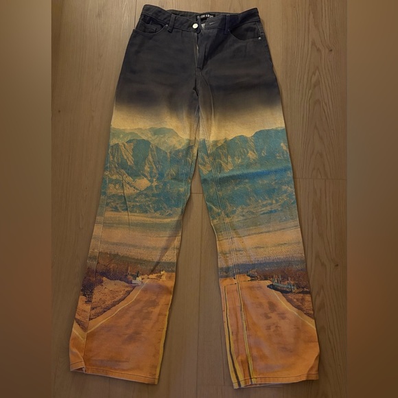 The Kript Denim - Desert Highway Scenic Print Jeans – Statement Graphic Denim